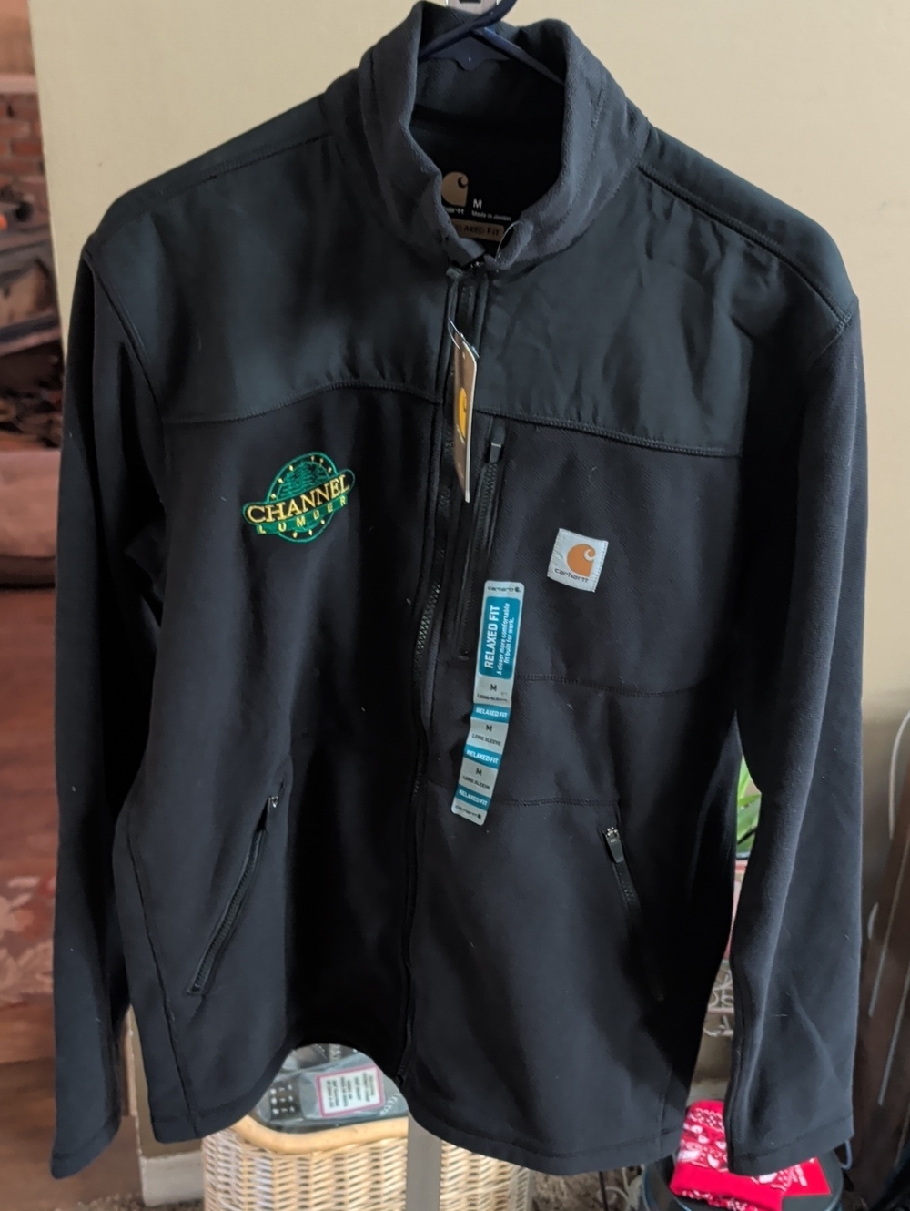 Carhartt Black Zip-Front Lightweight Jacket with Green Patch